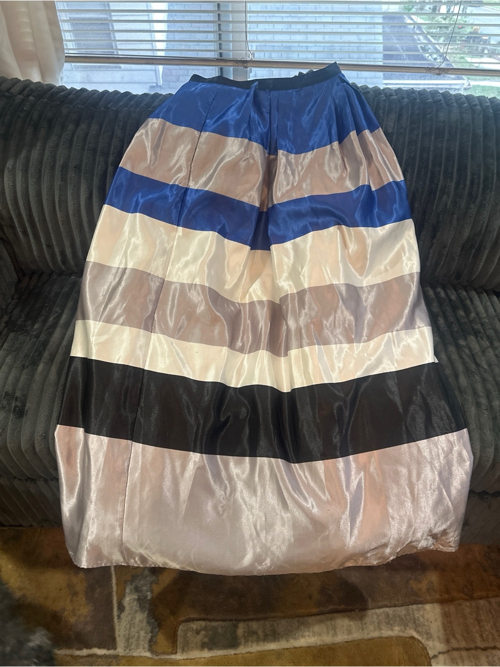 ELF Colorblock Satin Maxi Skirt in Blue, Cream, Black, Gray